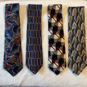 Art expression set of four neckties. Various brands . All 100% silk.